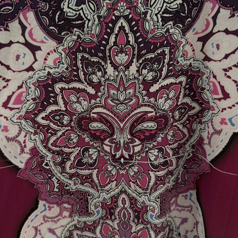 NWT One World Boho Babydoll Tunic Paisley Print Beaded Size Large Pink Purple - Picture 9 of 9